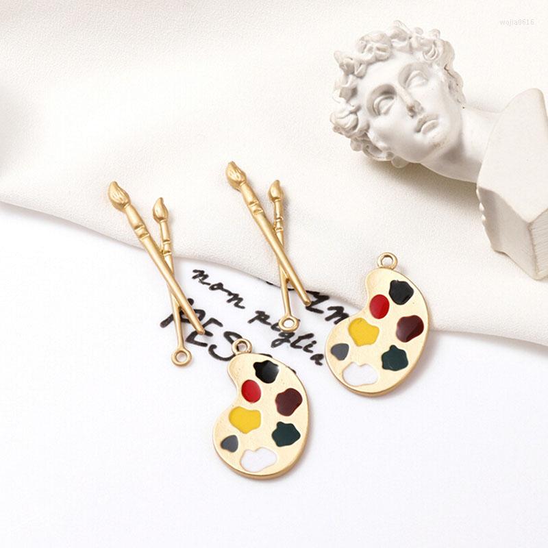 

Charms 4Pcs Plated Multicolor Artist Paint Palette And Brush DIY Pendants Wholesale Lot