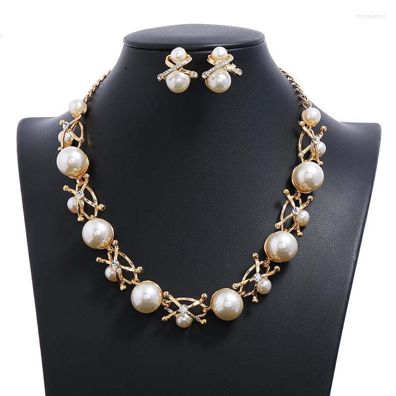 

Choker Bride Wedding Luxury Jewelry Set Pearl Necklace Earrings Exquisite Lady Party Good-looking H9