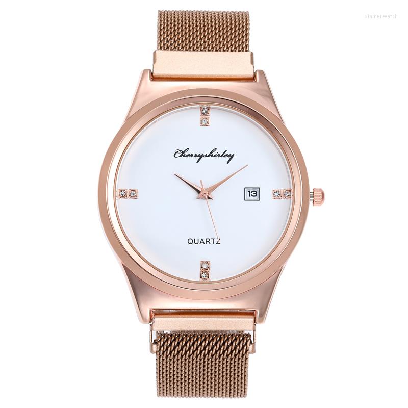 

Wristwatches 2022 Fashion Women Diamond Watch Magnet Buckle Mesh Belt QuartzWatch Ladies Simple Casual Dress Rose Gold Female Clock, Gold black