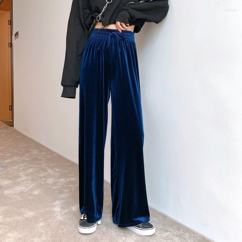 

Women' Pants High Waist Golden Velvet Wide Leg Women' Hanging Feeling Loose Floor Dragging Straight Extended Casual, Black