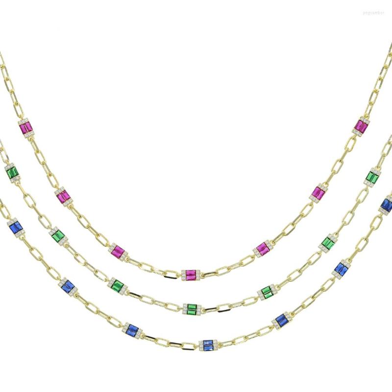 

Choker Micro Pave Blue Cz Rectangle Link Chain Necklace For Women Gold Color Rock Curb Cuban Fashion Jewelry