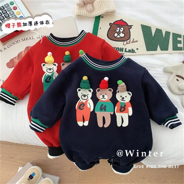 

Rompers Baby Bear one-piece Harried winter clothing Christmas style with plush and thick hooded climbing suit suitable for babies from 0 to 1 year old GC1760, Red