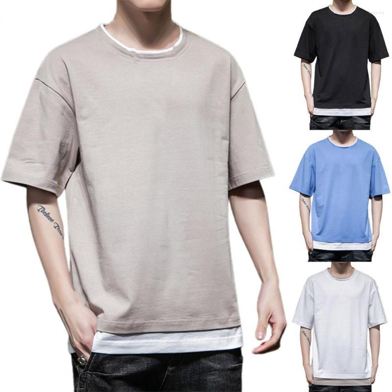 

Men's T Shirts Solid Color Men Short Sleeve Round Neck Loose Patchwork Blouse T-shirt Tee Top, Black