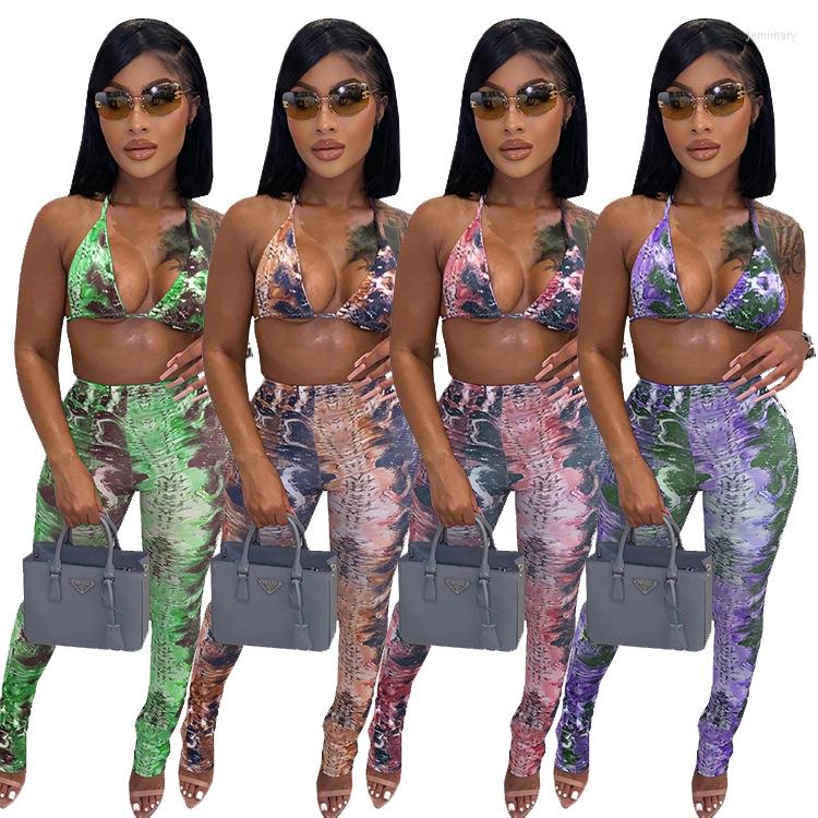 

Women' Two Piece Pants European And American Women' Summer Fashion Print Show Belly Sexy 2-piece Nightclub, Purple