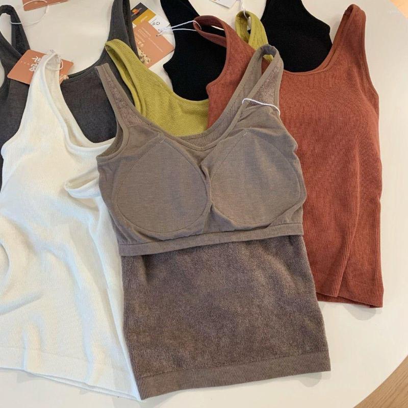 

Women's Tanks Autumn And Winter Cotton Yarn Terry Velvet Warm Vest Women's Self-Heating Underwear Top With Chest Pad, Black