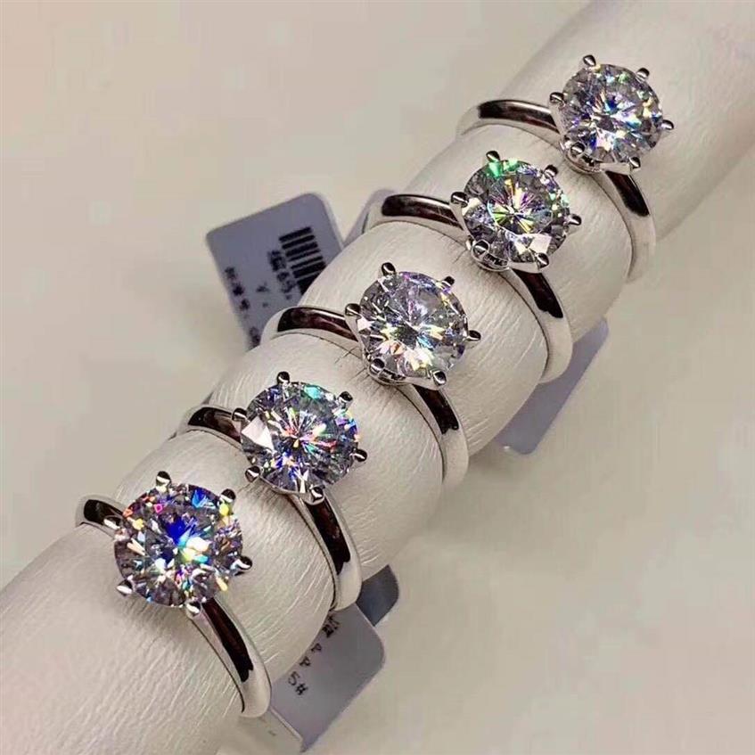 

925 Silver Moissanite Certified Diamond Ring Test Canon Classic 6 Claw Crown Design D F Color VVS Clarity 3EX Eternal Cut Shine274S