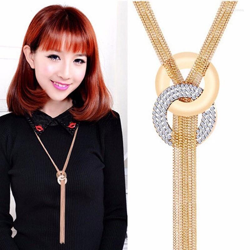 

Chains Women Rhinestone Metal Pendant Chain Statement Jewelry Long Tassel Sweater Bib Necklace