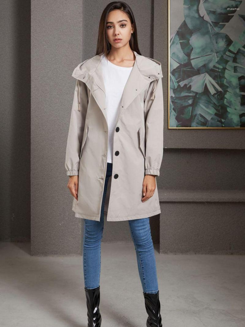 

Women' Trench Coats Fall Winter 2022 Women Waterproof Hooded Solid Casual Loose Windbreaker Long Coat Fashion Outdoor Jacket, Khaki