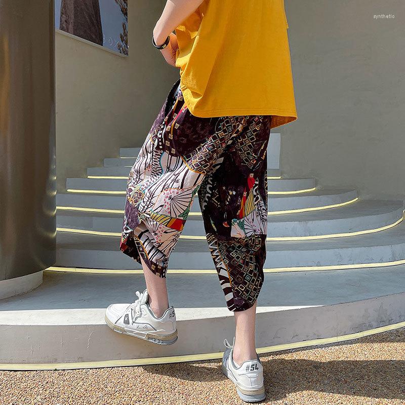 

Men's Pants Summer Wild Leg Hawaii Linen Calf-Length Personality Streetwear Chinese Style Casual Loose Beach Youth Trousers, Black