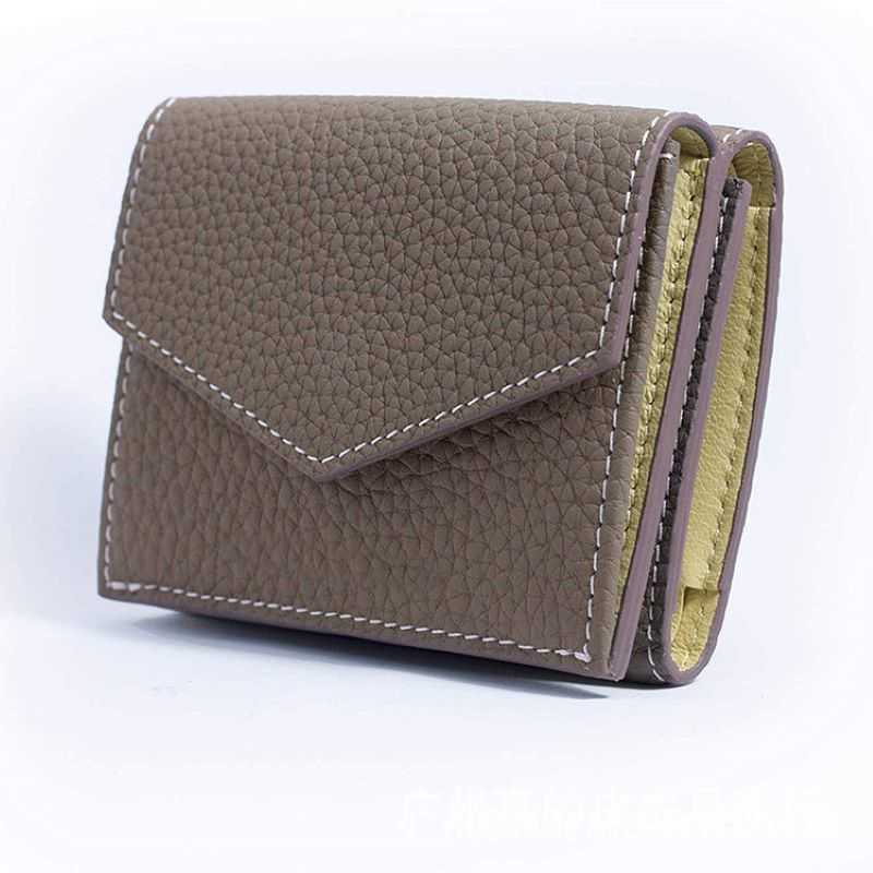 

Wallet WR Short Three Fold Leather Fashion Women's Cowhide Cabinet Color Contrast Multi Card Pocket 221030, Dark grey