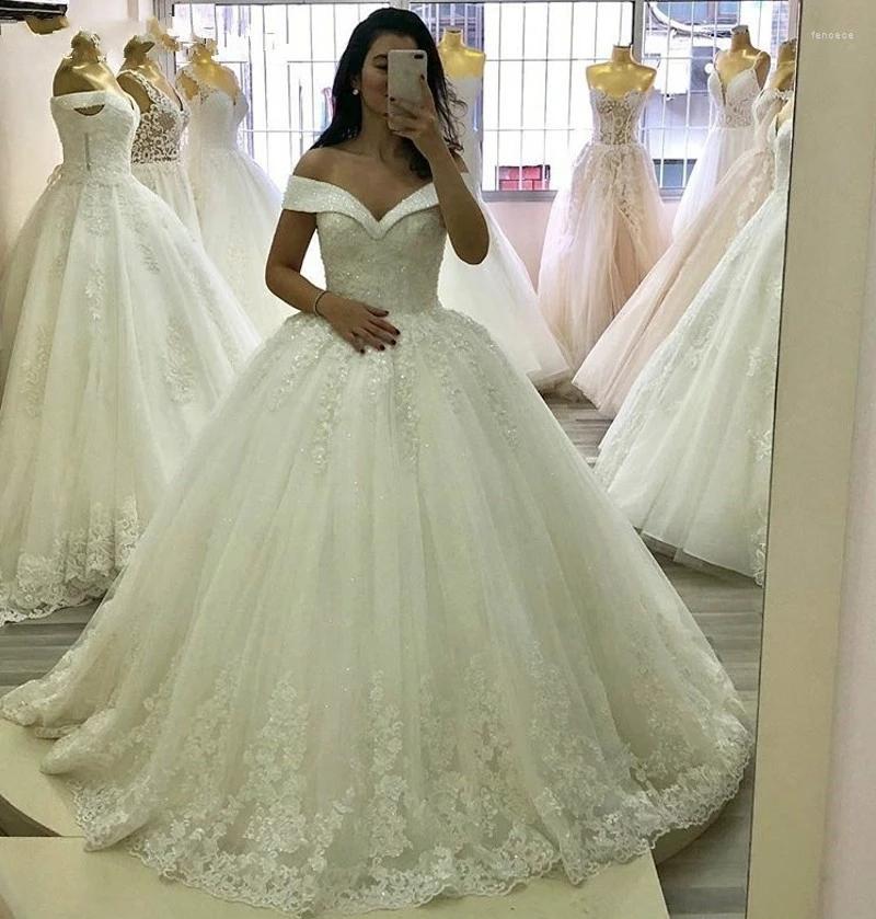 

Wedding Dress Sweetheart Tulle Ball Gown Dresses Robe De Mariee Sexy Off-Shoulder Applique Court Train Formal Bride, White