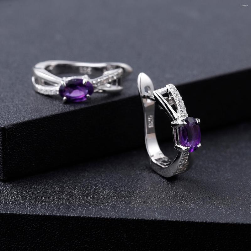 

Backs Earrings GEM'S BALLET 925 Sterling Silver Simple Elegant For Women 0.96Ct Natural Amethyst Gemstone Clip Fine Jewelry