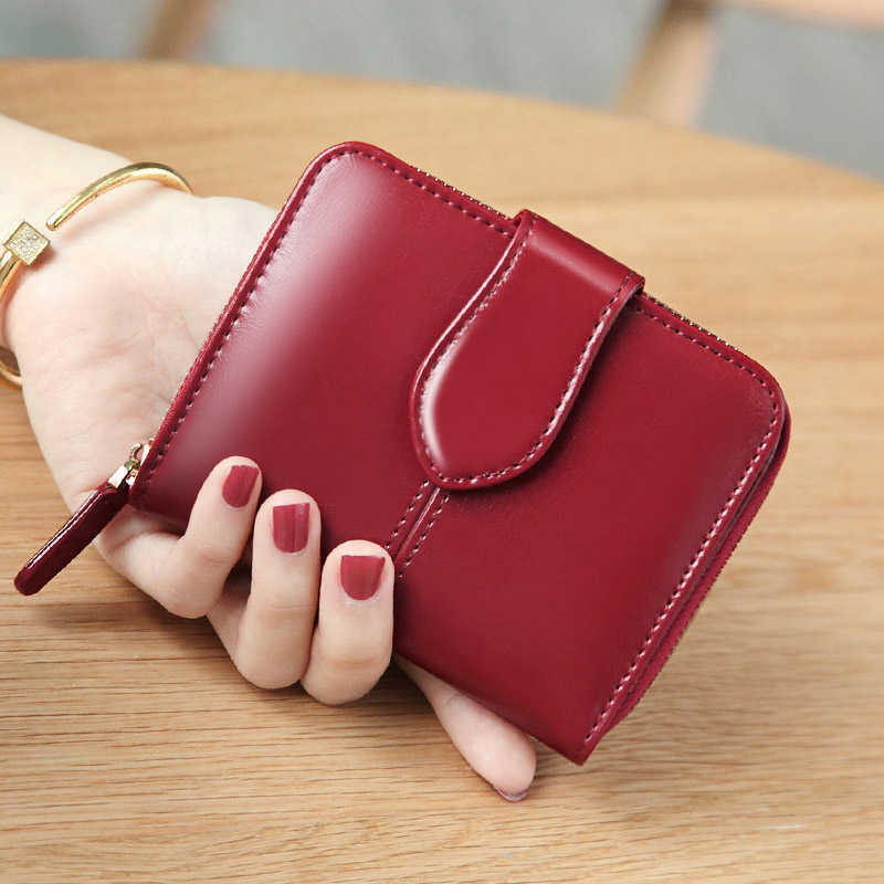 

Wallet Oil Wax Women Genuine Leather Small Short Card Holder Ladies Coin Purse s Red RFID Carteiras Money Bag 221030, Black