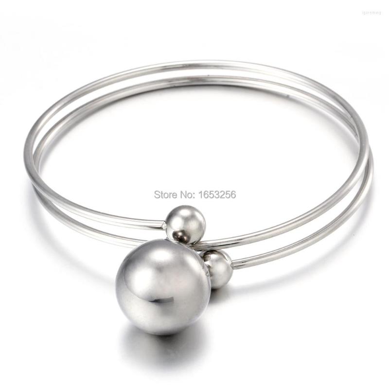 

Charm Bracelets In Bulk 2pcs Lot Shiny Stainless Steel Round Ball Charms Bracelet Bangle Jewlery Women Fashion Party Jewelry