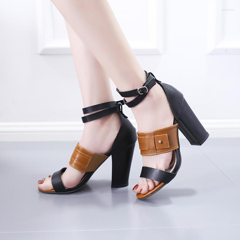 

Sandals Women Shoes Summer 2022 Trend Sexy Color Matching Peep Toe Cover Heel High Heels Fashion Roman Style Buckle Party Dress, Auburn