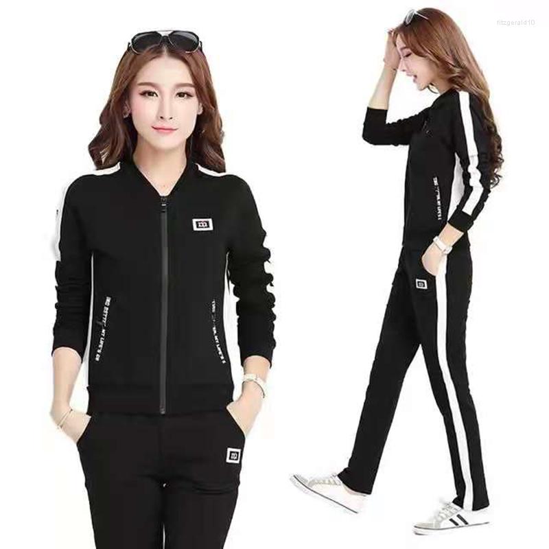 

Women's Two Piece Pants 2022 Spring And Autumn Sportswear Suit Women's Self-cultivation Casual Sweater Team Wear Two-piece, Black