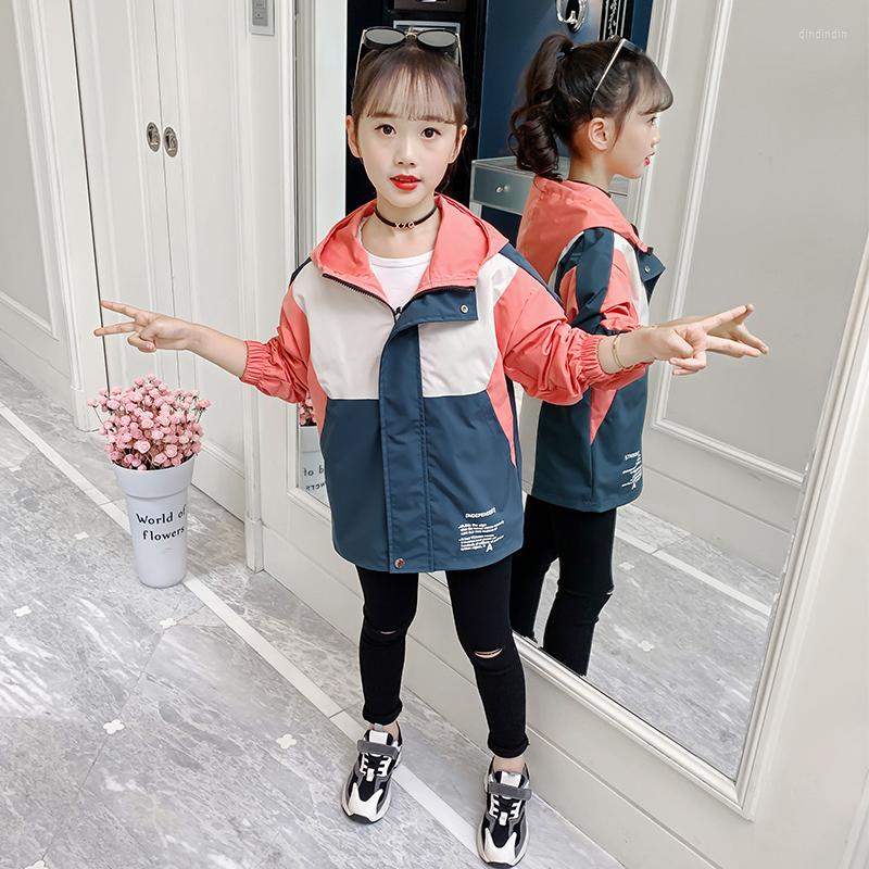 

Coat Girls Spell Tricolor Printed Hooded Trench In Autumn 2022, Sky blue