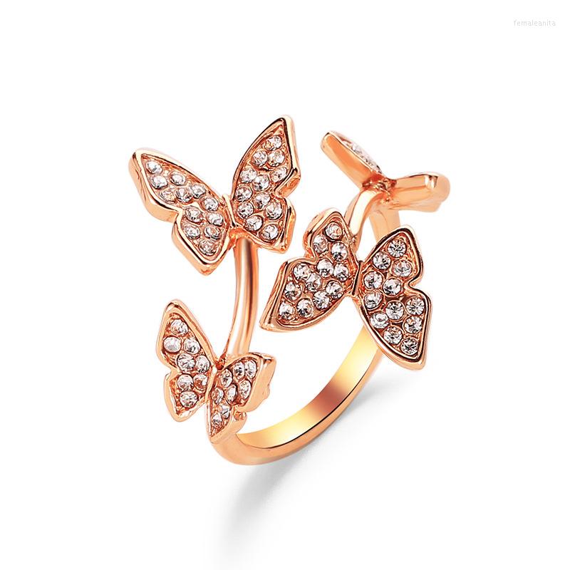 

Wedding Rings Butterfly Opening Adjustable For Women White Zircon Cubic Elegant Female Jewelry
