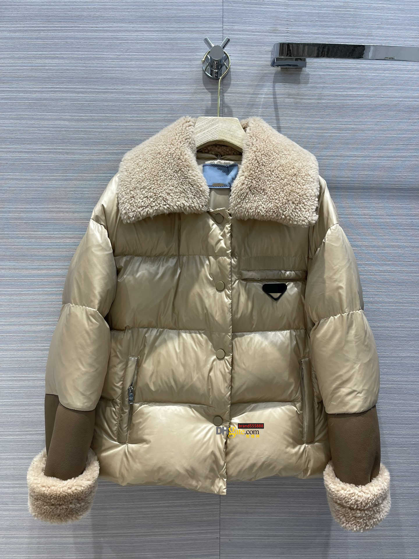 

Milan Runway Down & Parkas Winter Lapel Neck Long Sleeve Panelled Women's Coats Designer Brand Same Style Outerwear, Black