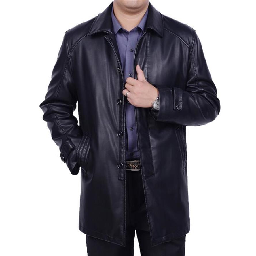 

Men' Winter New plus Size Genuine leather jacket Men long Business casual jackets male leather clothes tre306N, Black