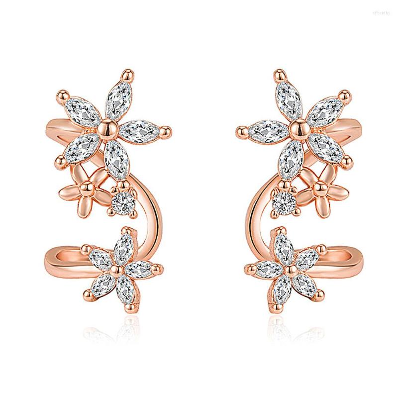 

Backs Earrings Fashion Flower Zircon Diamonds Gemstones Clip On For Women Rose Gold &white Silver Color Jewelry Accessories Gifts