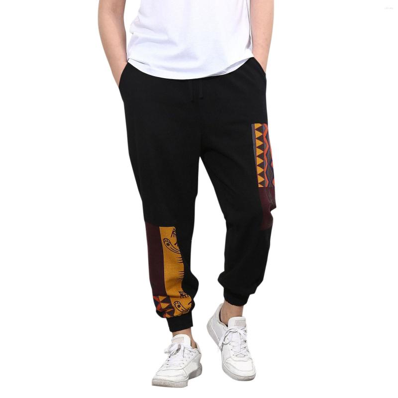 

Men's Pants Big Tall Black Men's Casual Splice Printed Pant Trouser Loose Drawstring Pocket Ankle-Length Fashion, Blue