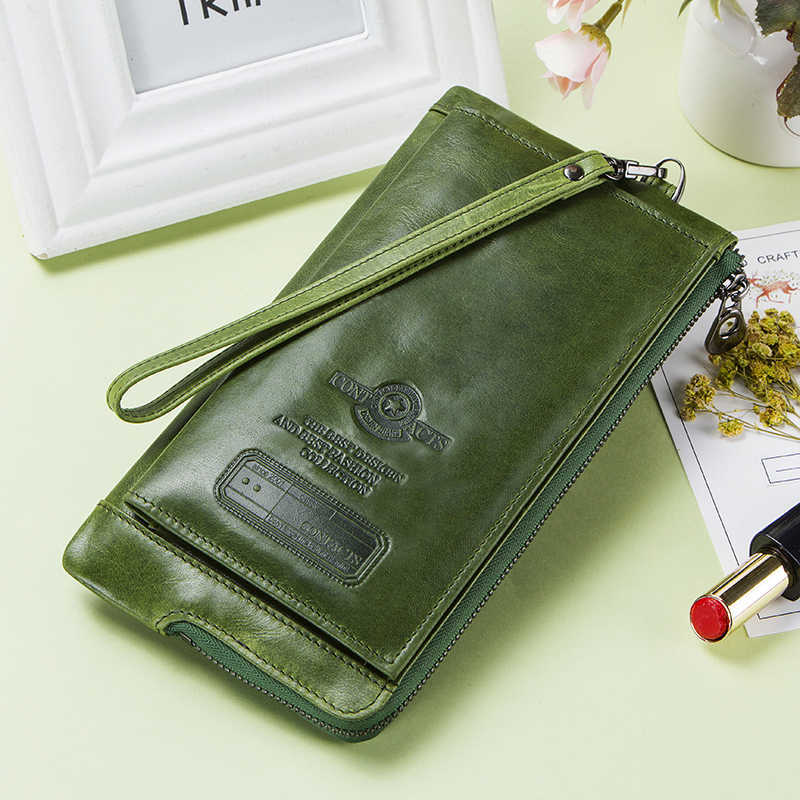 

Wallet Contact's Genuine Leather Fashion Long Women Rfid Card Holder s for Zipper Coin Purse Female Clutch Bag 221030, Red