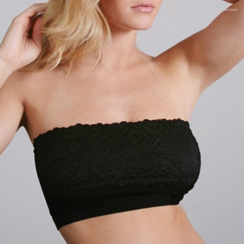 

Bustiers & Corsets Woman Sexy Full Lace Stretch Padded Strapless Bra Bandeau Seamless Casual Floral Tube Top Cropped Underwear, Grey l