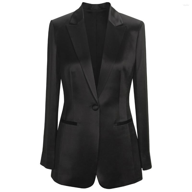 

Women's Suits Women's Blazer Black Satin Single Breasted Jacket Women Chic And Elegant Tailoring Big Size Female Business Coat, Blue