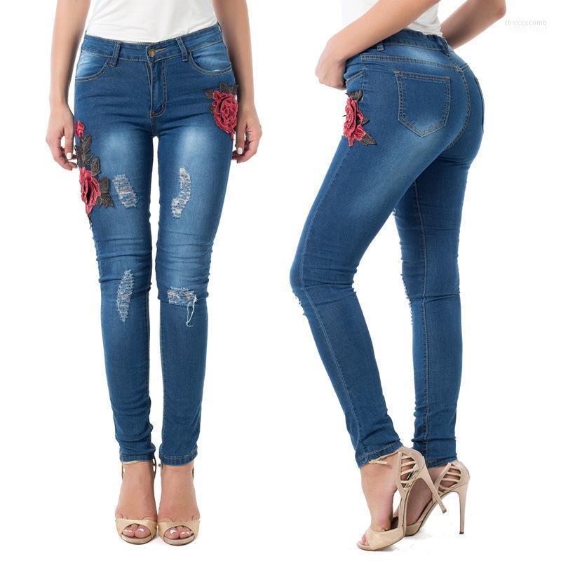 

Women' Jeans Women' 2022 Summer Foreign Trade Broken-hole Embroidered Elastic Boyfriend For Women Ripped, Blue
