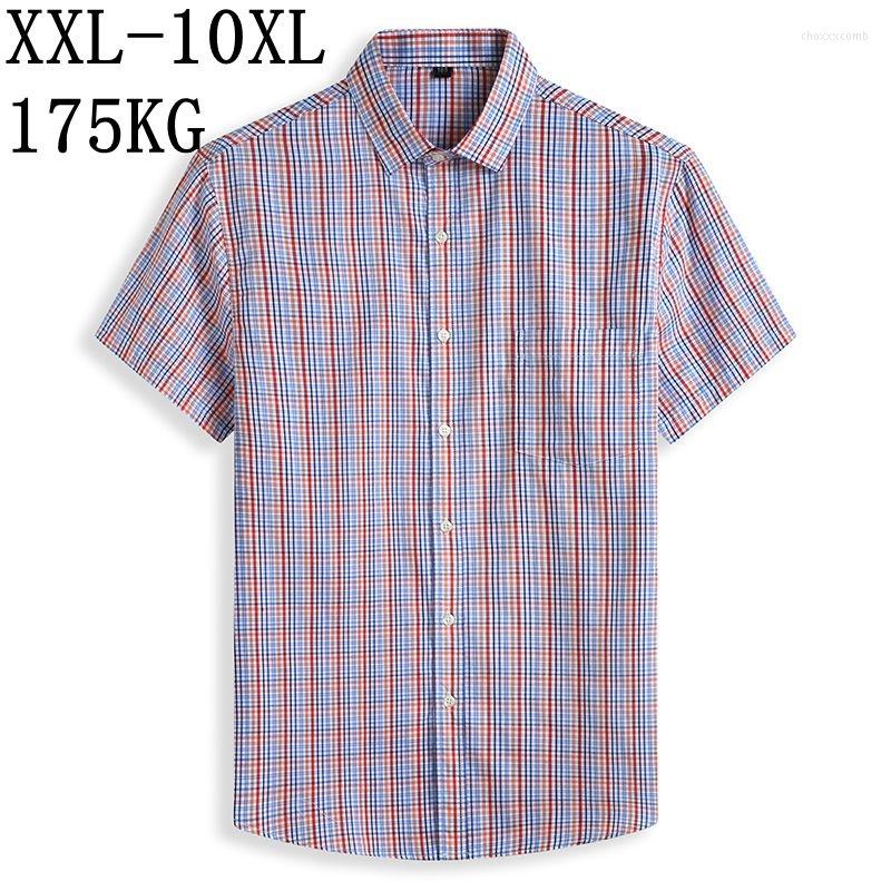 

Men's Casual Shirts 10XL 8XL 7XL Plaid Shirt Men 2022 Cotton Short Sleeved Summer Camisa Masculina Men's Dress, Blue