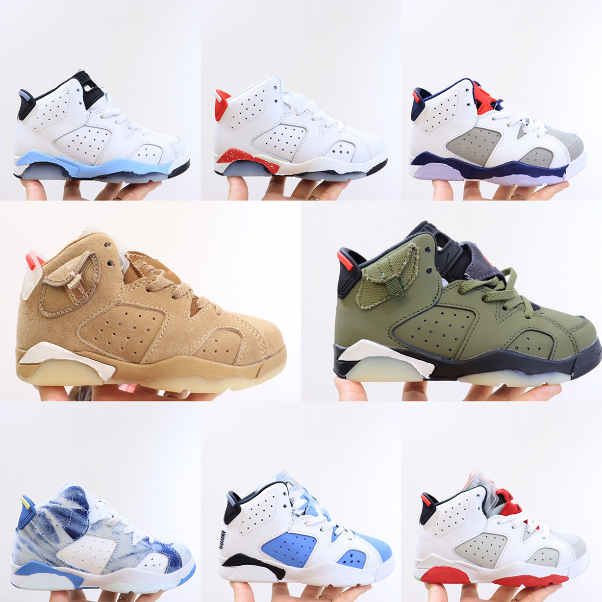 

Children 6s Basketball shoes for Boys Girls Infrared Carmine Green Khaki UNC Maroon Youth Sports Sneakers Kids size EU28-37, Color 5