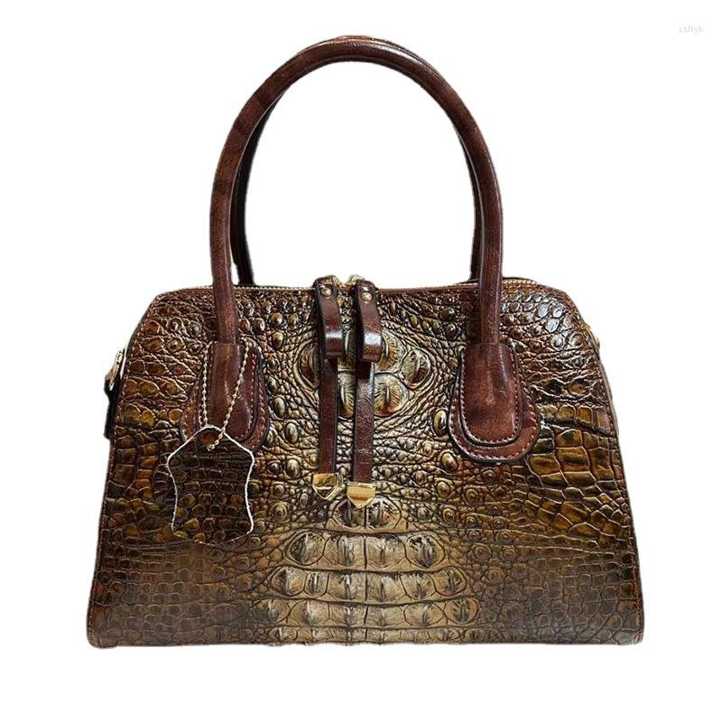 

Evening Bags 2022 Crocodile Pattern PU Leather Handbag Women's Shoulder Bag Fashion Retro Leisure Large Capacity Satchels, Brown
