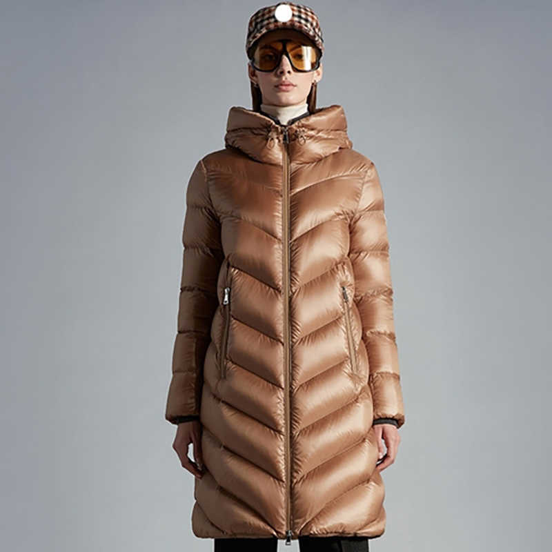 

Cambales designer women's down jacket maya embroidered badge long doudoune femme over the knee thickened warm jackets women, Brown