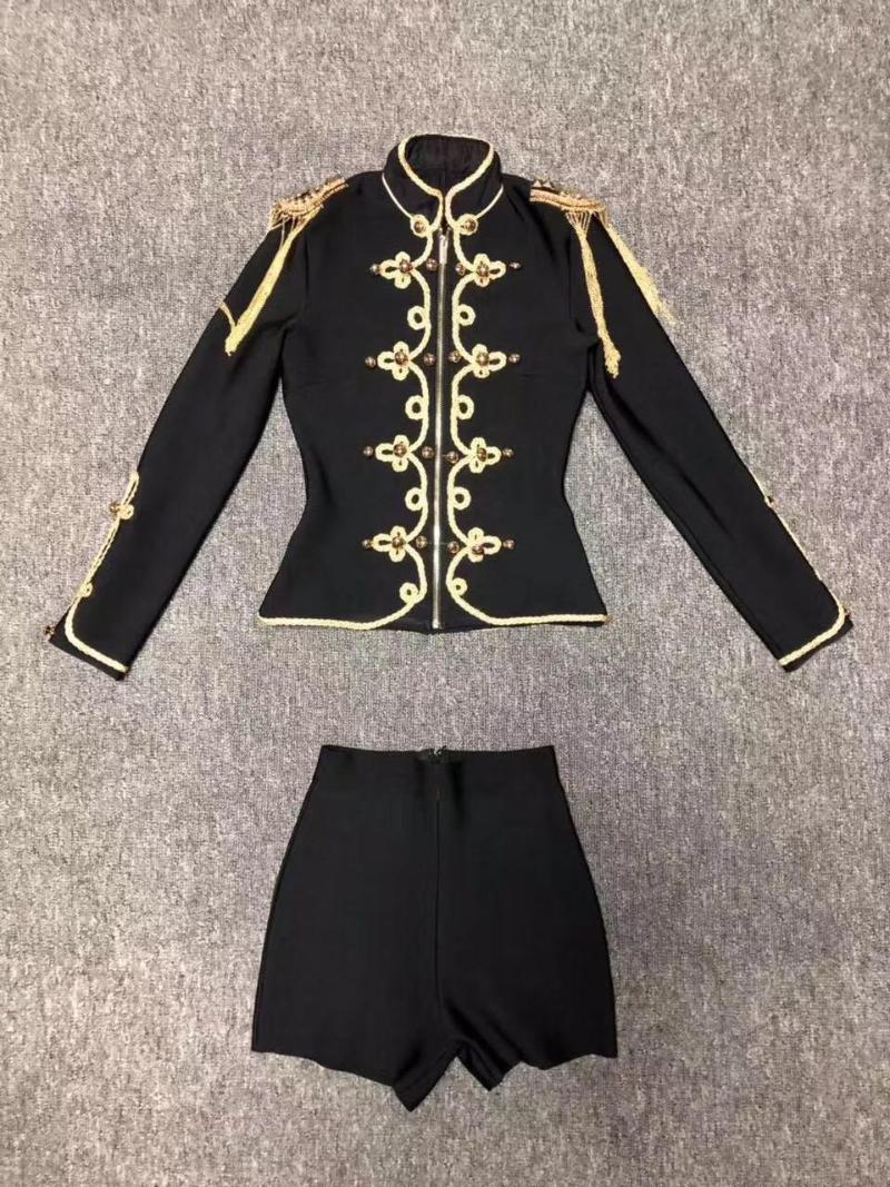 

Women' Two Piece Pants 2022 Sexy Bandage Black Fashion Top 2 Pieces Set Women Tight Long Sleeve And Shorts Sets Casual PCS
