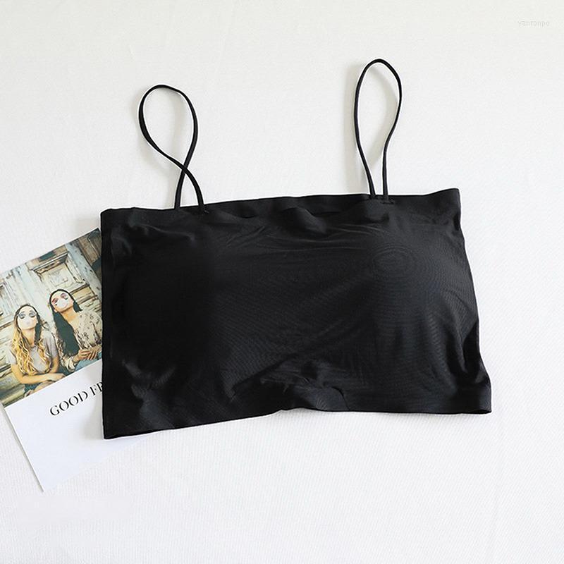 

Bustiers & Corsets Women Seamless Sexy Bra Removable Padded Crop Tops Full Cup Lingerie Underwear Tank Top Female Ice Silk Solid WEIRDOBusti, Coffee