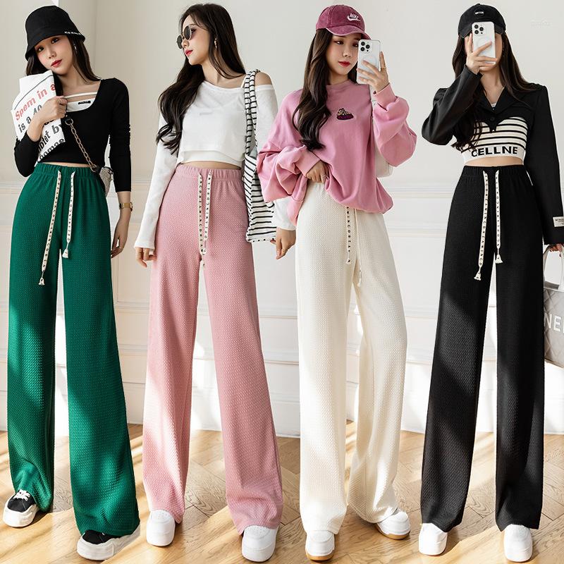 

Women' Pants Pink Puff Wide Leg Women' Spring And Summer Korean Version High Waist Casual Loose Vertical Straight Tube Mopping, Black