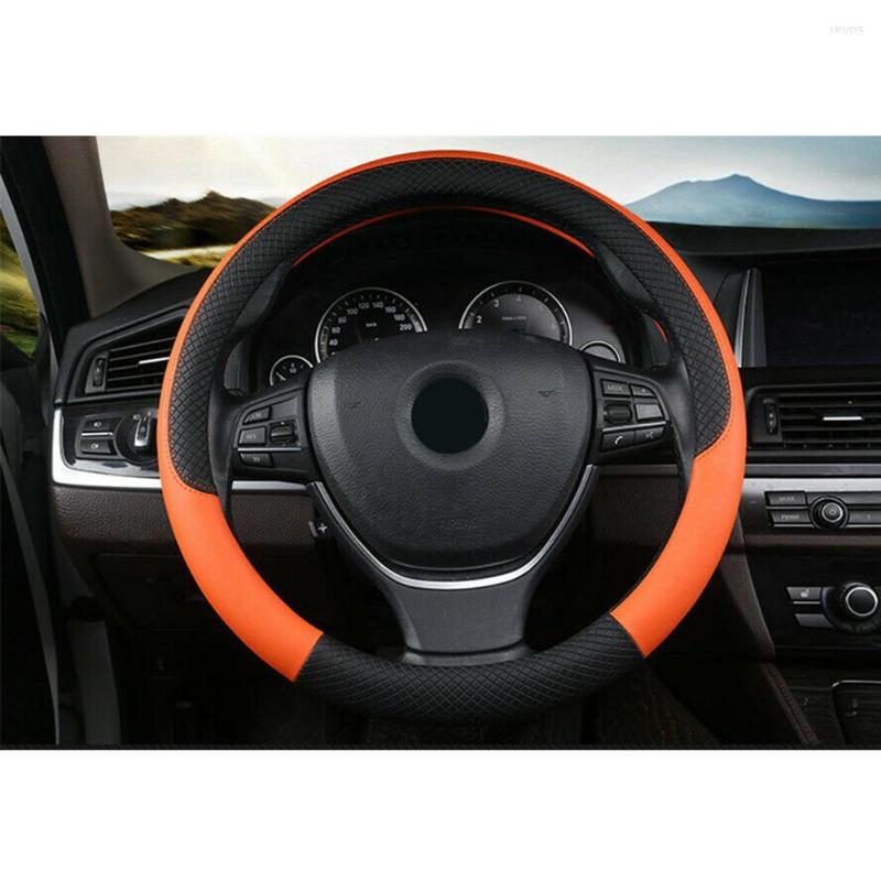 

Steering Wheel Covers Universal Cover Orange Black PU Leather Sport Accessories
