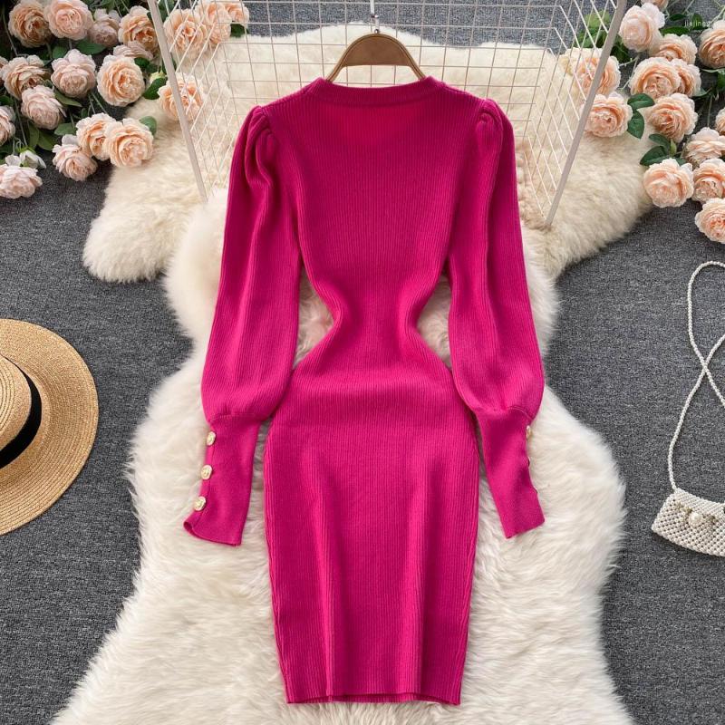 

Casual Dresses Autumn Women Knitted Dress Long Sleeve O Neck Sexy Bodycon Short Winter Warm Slim Streetwear Sweater, Gray