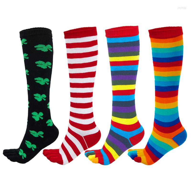 

Women Socks Striped Stockings Comfortable Female Long Tube Five Finger Cotton Toe, Multi