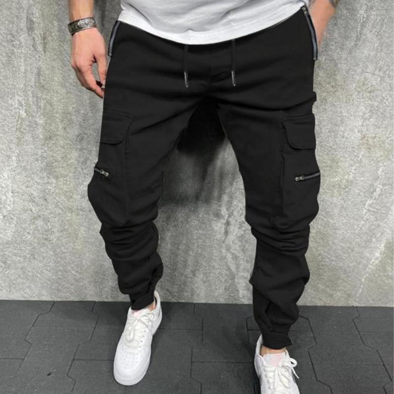 

Men's Pants Men Trousers Trendy Lace-up Mid Waist Cargo Relaxed Fit Ankle Tied, Black