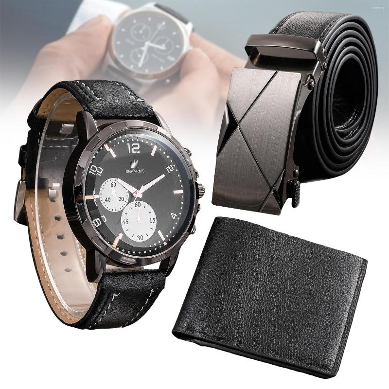 

Belts Men's Watch Wallet Belt Set Male's Gift For Father's Day Birthday 3pcs/set Good-looking PU Strap Dad Boyfriend NYZ Shop, Black