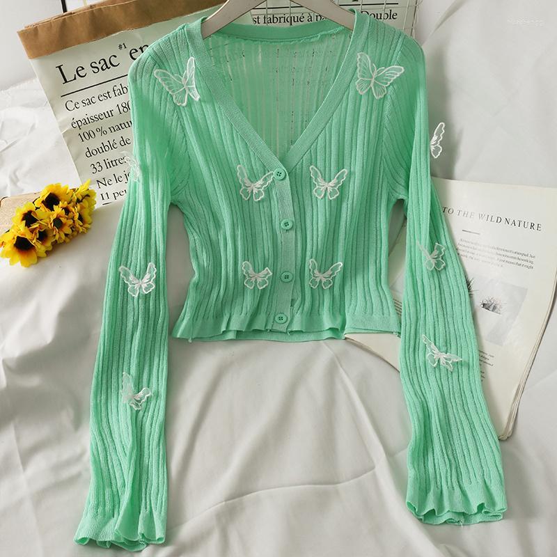

Women's Knits Women's & Tees Summer T Shirt Top 2022 Stylish Butterfly Splicing Long Flare Sleeve V-Neck Casual Thin Knitted Cardigan, Green