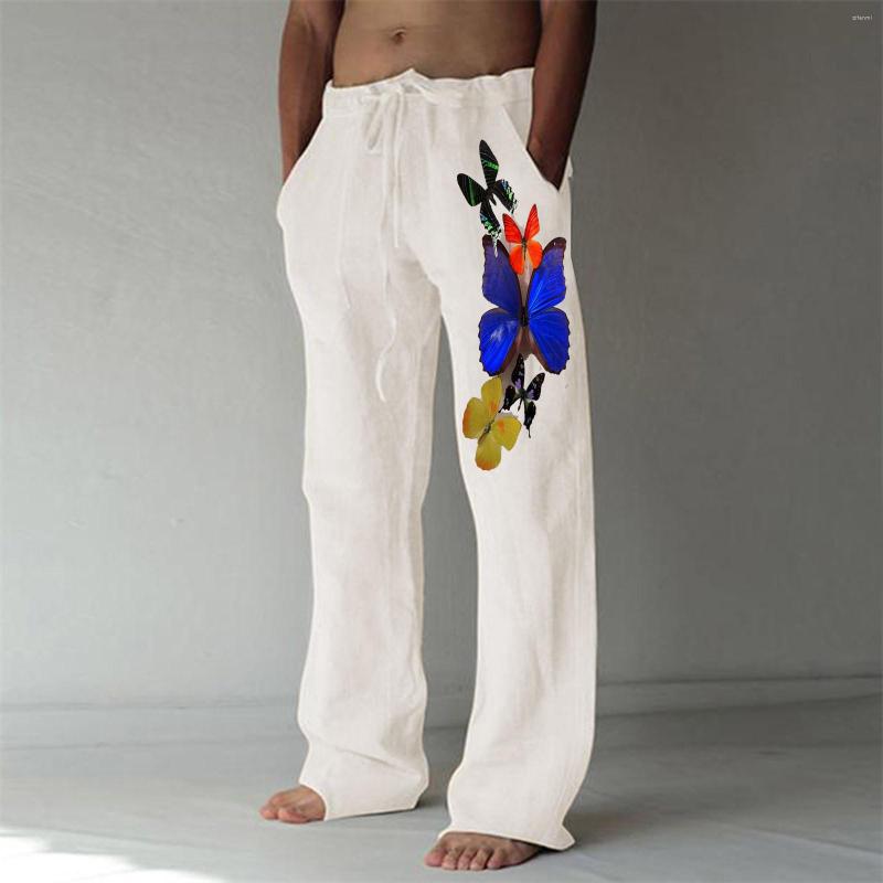 

Men's Pants Mens Jeans Fashion Casual Printed Linen Pocket Lace Up Large Size, Black