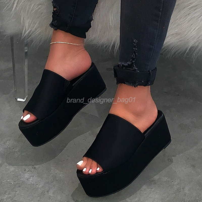 

Slippers Women Wedges Slippers Summer Casual Platform Slides Ladies Peep Toe Outdoor Beach Thick Bottom Slipper Shoes Fashion 102922H, Black