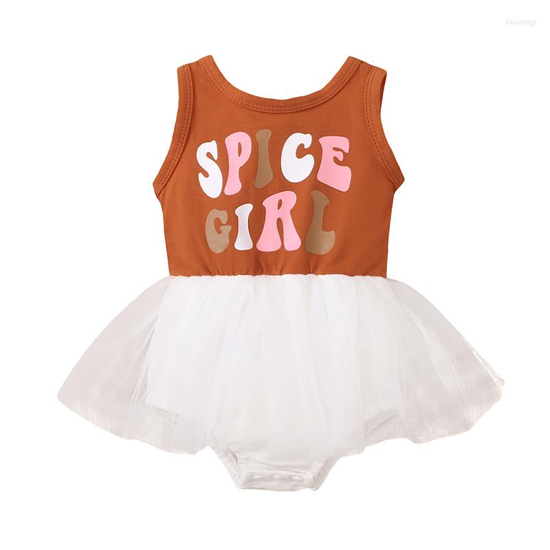 

Girl Dresses Lovely Baby Romper Round Neck Sleeveless Lettering With Solid Tulle Skirt Triangle Crotch Bodysuit Kids Clothing