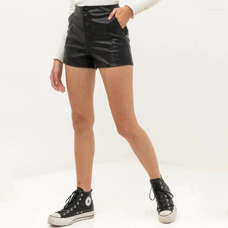 

Women's Shorts Vintage High Waist Faux Leather Women Casual PU Pants With Pockets Ladies Stretchy Summer Clubwear Custom, Black