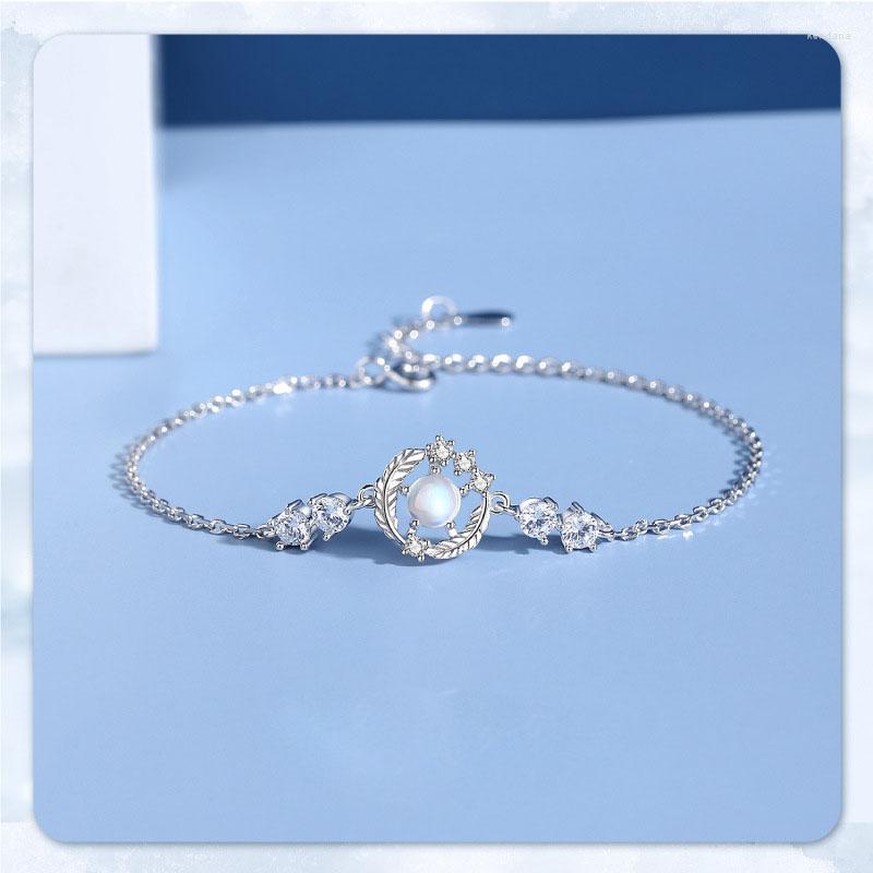 

Link Bracelets S925 Silver Bracelet For Women Moonstone Pendant Jewelry Luxury Diamond Fashion All-match Accessories