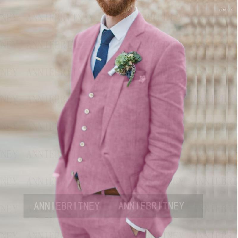 

Men's Suits Men's & Blazers Summer Beach Wedding Linen Men Suit 3 Piece Notch Lapel Man Groom Slim Fit Male Blazer Casual Jacket Vest, Sky blue