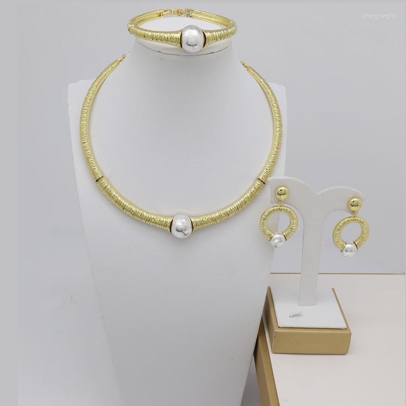 

Necklace Earrings Set & TSROUND Round Bracelet Dubai Gold Jewelry For Women Big Sets Wedding Party Bridal, Picture shown